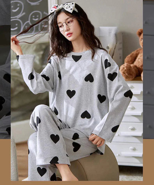 GREY HEART PRINTED NIGHT DRESS