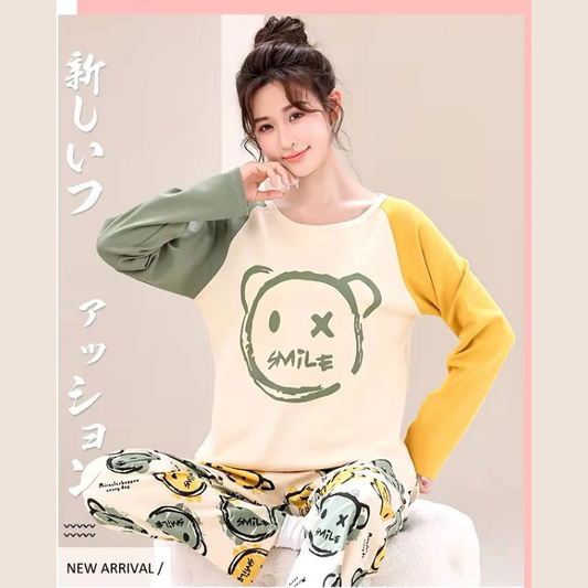 CREEP SMILE PRINTED NIGHT DRESS FULL SLEEVES